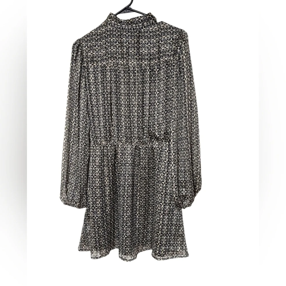 Lost+Wander Mira Black and Cream Button Front Bishop Puff Sleeve Blouson Dress M